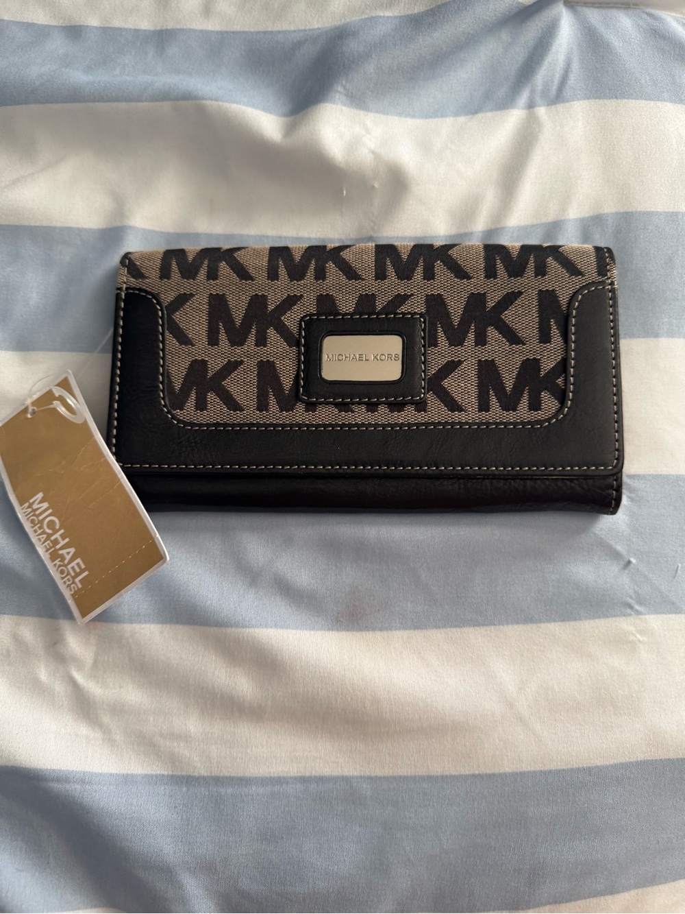 Michael Kors Black and Brown Signature Continental Wallet